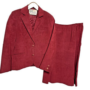 Vintage Women's Fuchsia Skirt Suit Faux Suede Samuel Robert Peter Hatsi Androu
